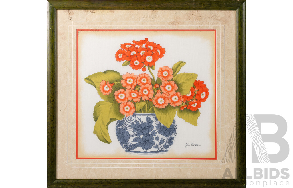 Jim Thompson, (20th Century), Flowers in Blue & White Vase, Dye on Silk Panel, 58 x 60 cm (frame)