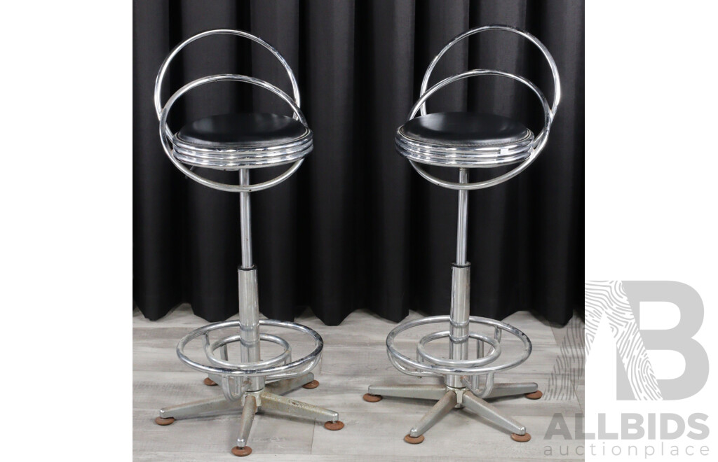 Pair of Retro Style Chrome Based Bar Stools