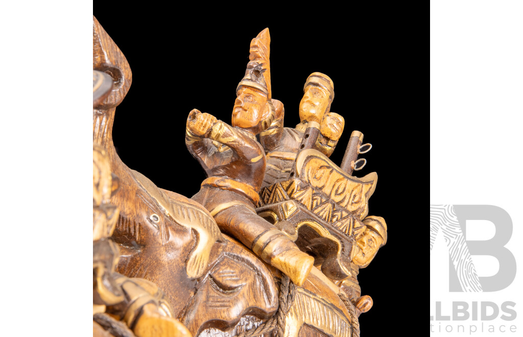 Carved Timber Thai Elephants on Stand