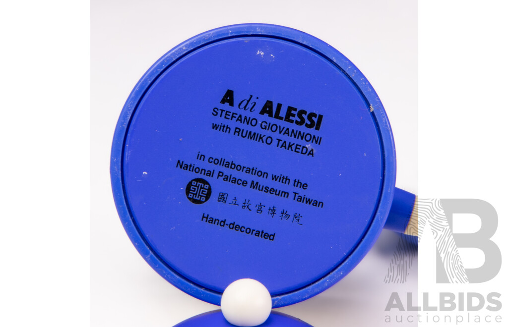 Collection of Four Boxed Mr Chin Egg Cups with Salt Spoon by Stefano Giovannoni for Alessi