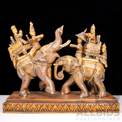 Carved Timber Thai Elephants on Stand Carved Timber Thai Elephants on Stand