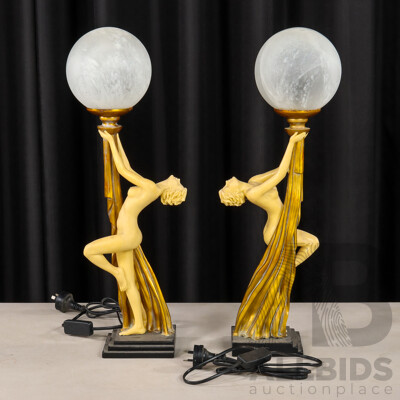 Pair of Composite Art Deco Style Lady Lamps Pair of Composite Art Deco Style Lady Lamps