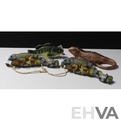 Collection of Three Composite Lizards and a Fish