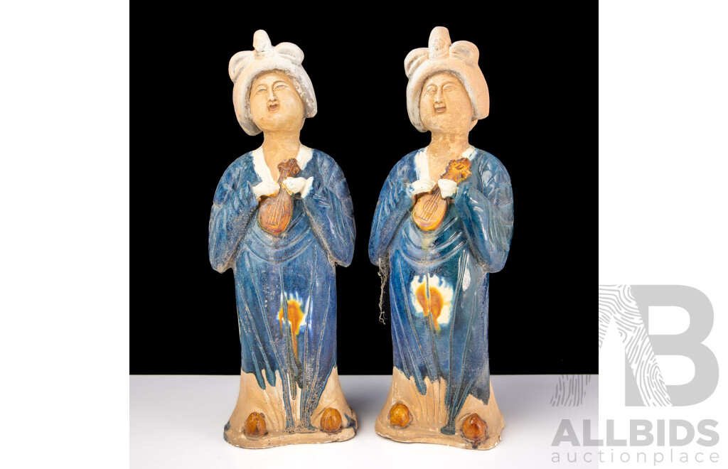 Two Tang Style Chinese Terracotta Funerary Figures of Musicians