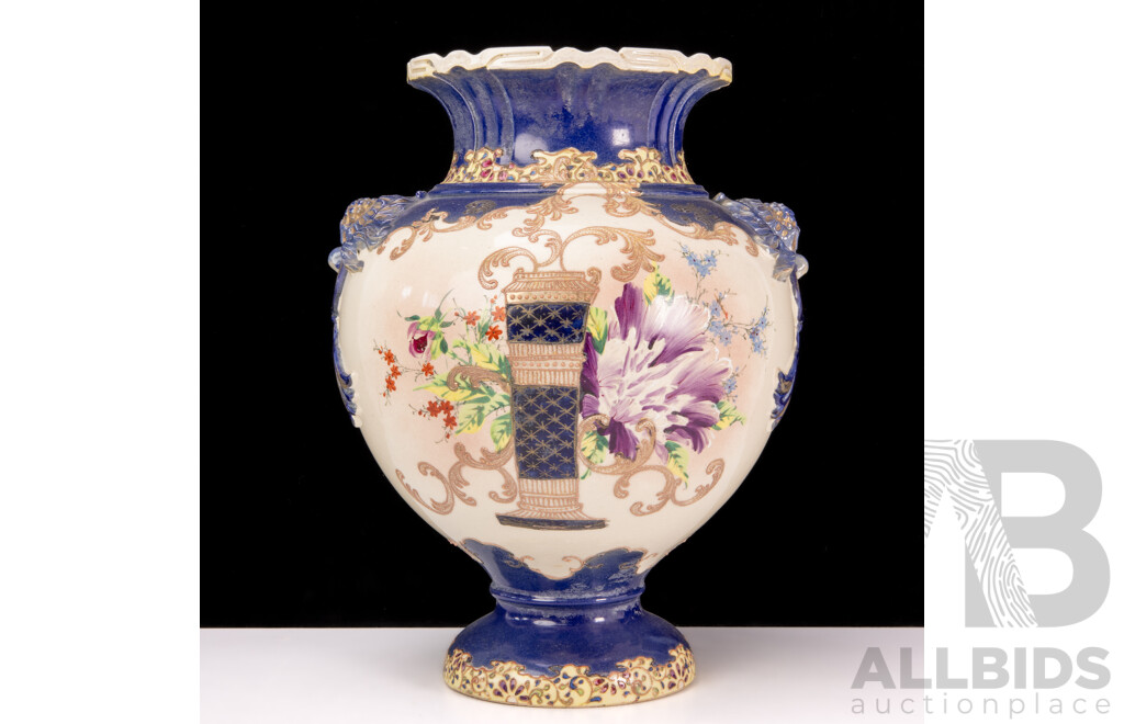 Large Amphora Shape Vase with Flared Lip and Pedestal Base