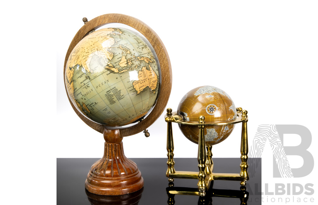 Timber Framed World Globe on Stand and Smaller Example