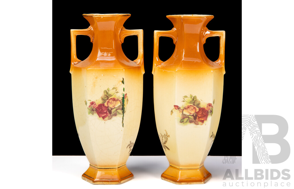 Pair of English Porcelain Hand Painted Vases