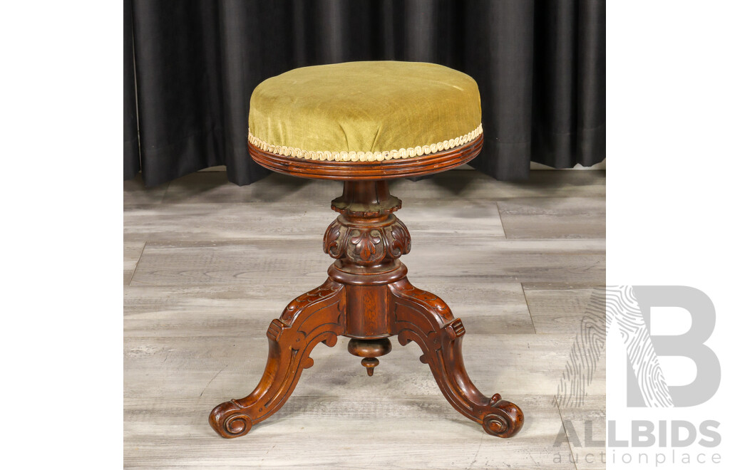 Victorian Mahogany Single Pedestal Piano Stool