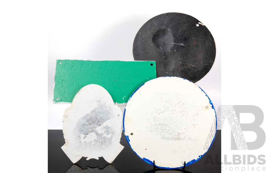 Collection of Four Reproduction Cast Iron Signs