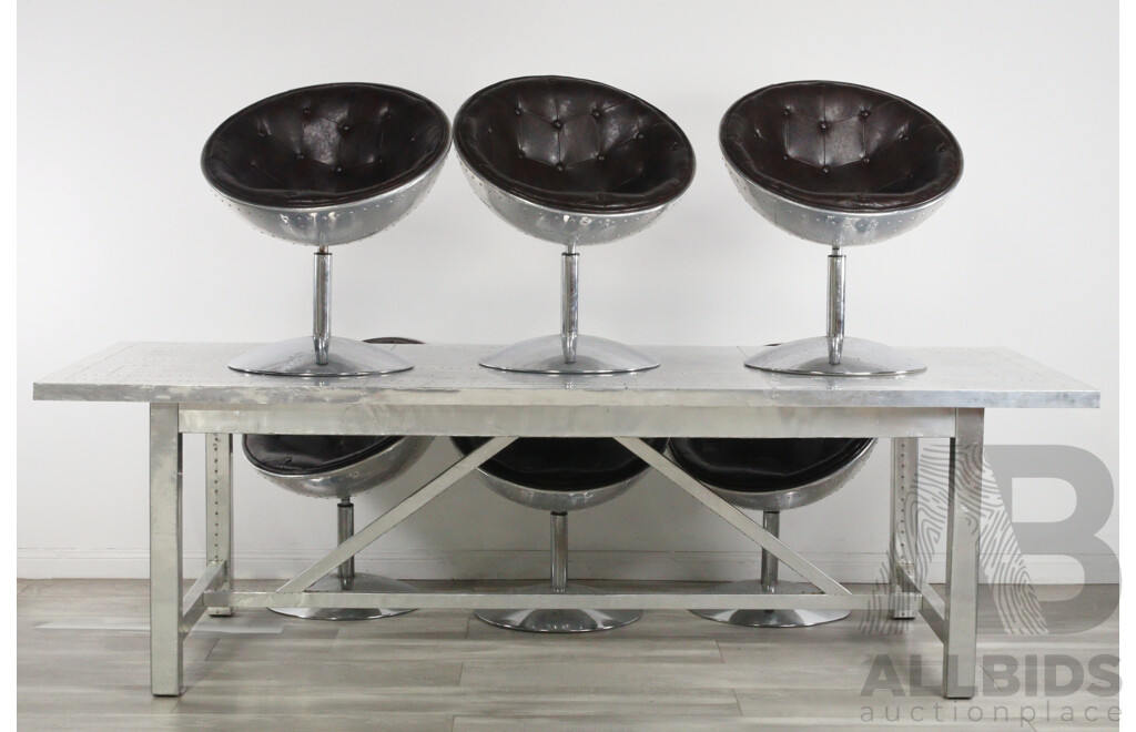 Large Aluminium Clad Dining Table with Six Matching Tub Chairs