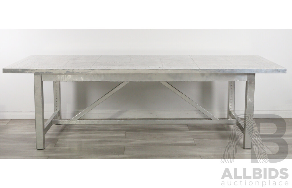 Large Aluminium Clad Dining Table with Six Matching Tub Chairs