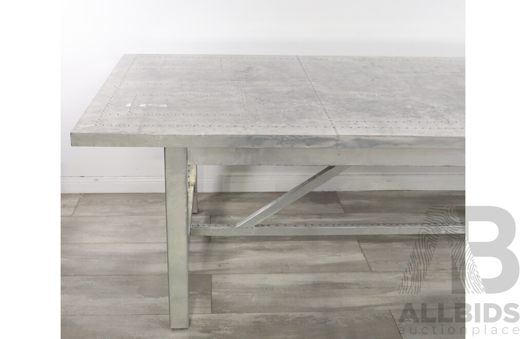 Large Aluminium Clad Dining Table with Six Matching Tub Chairs