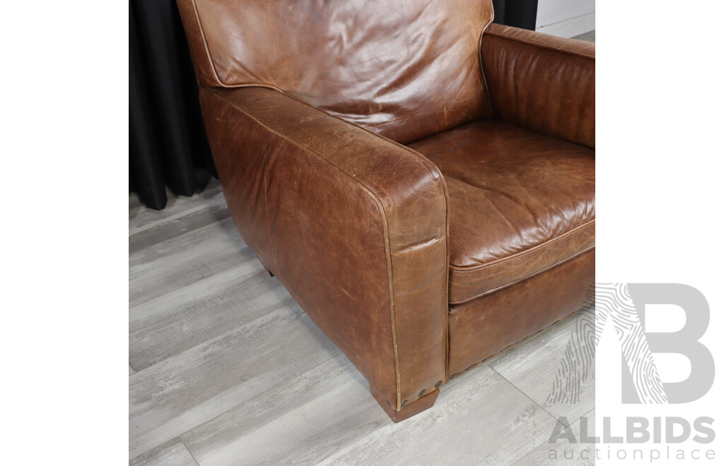 Tan Leather Club Chair With Studded Trim
