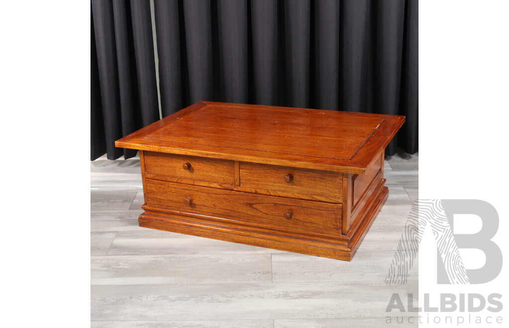 Timber Coffee Table with Three Drawers on Two-Way Sliders