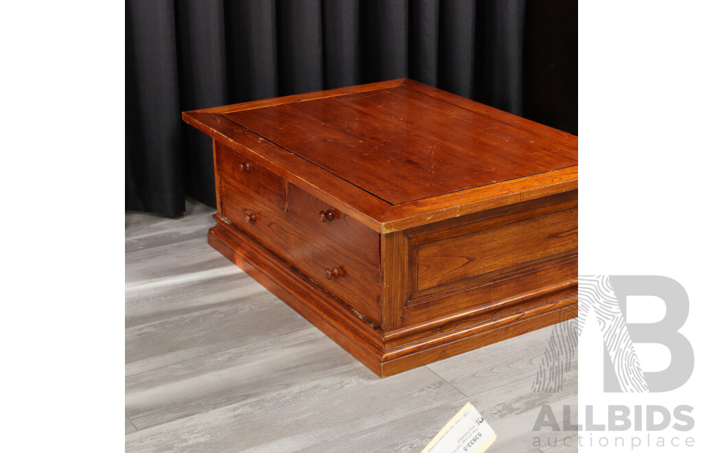 Timber Coffee Table with Three Drawers on Two-Way Sliders