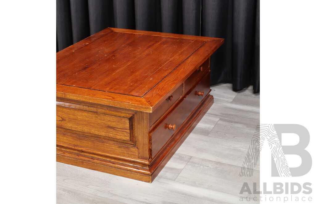 Timber Coffee Table with Three Drawers on Two-Way Sliders