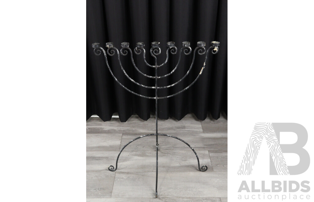 Metal Nine Arm Candelabra and Side Table with Mosaic Style Top