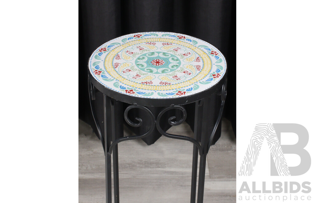 Metal Nine Arm Candelabra and Side Table with Mosaic Style Top