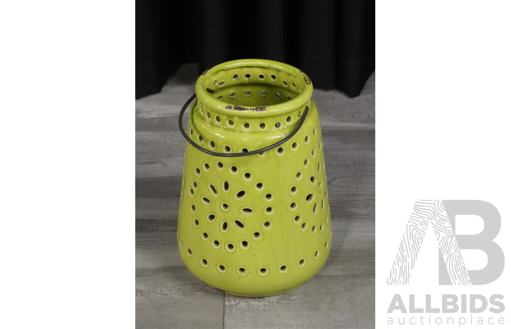 Lime Green Ceramic Pierced Lantern