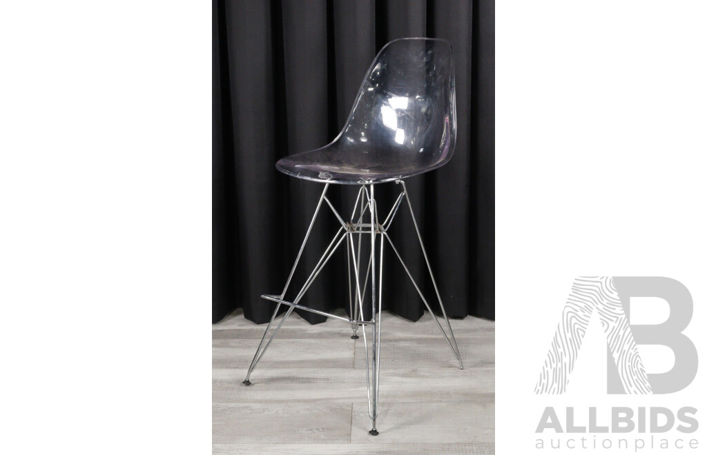Lucite Eames Style Barstool Over Chrome Base