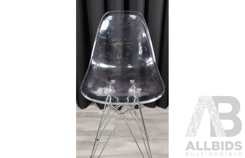 Lucite Eames Style Barstool Over Chrome Base