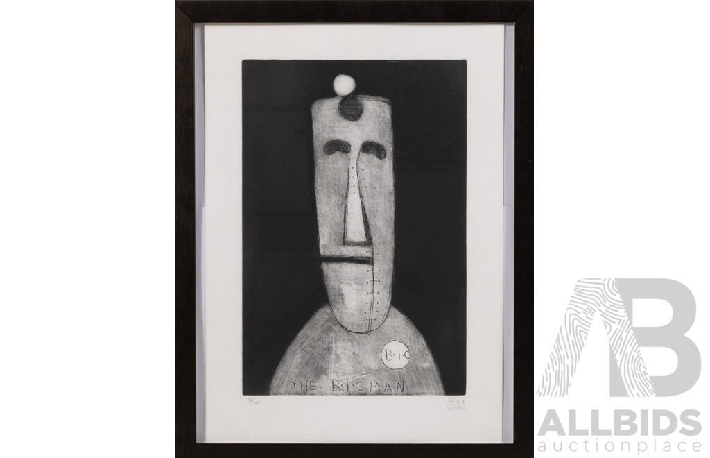 Pro Hart, (20th Century, Australian, 1928-2006), B.I.C Man, Editioned Line  Etching, 41 x 32 cm (frame)