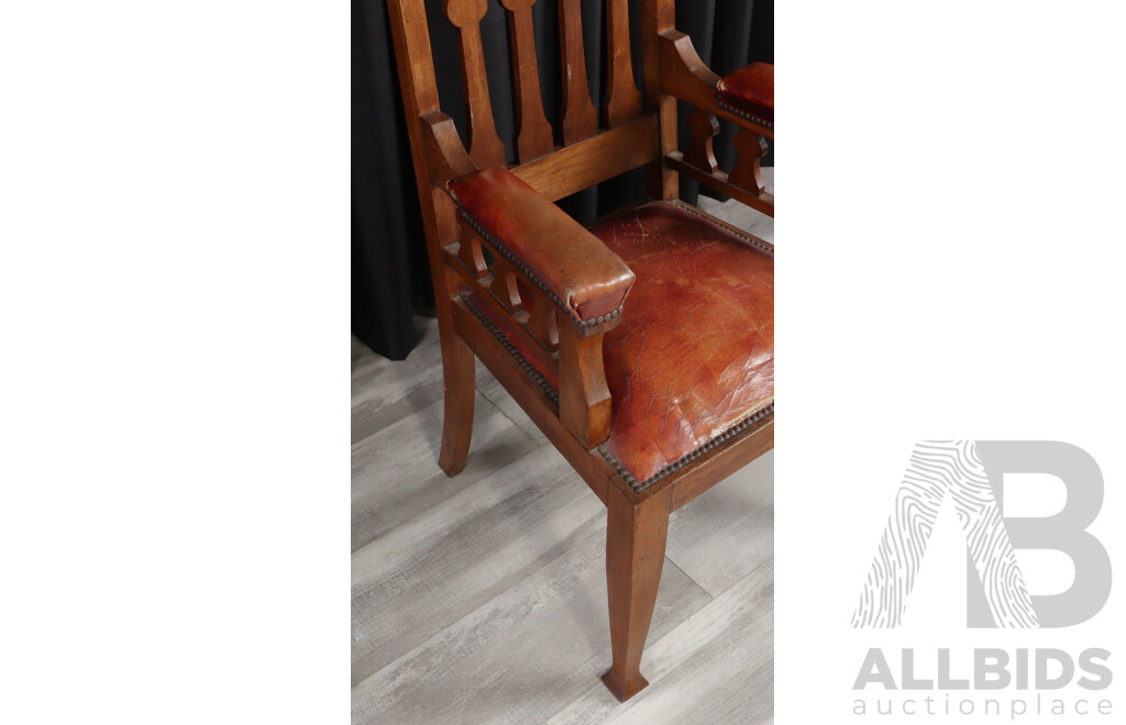 Pair Large Reproduction Oak Arm Chairs