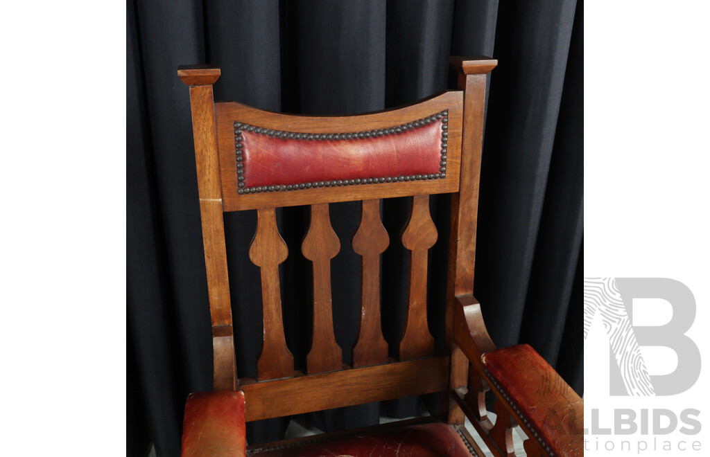Pair Large Reproduction Oak Arm Chairs