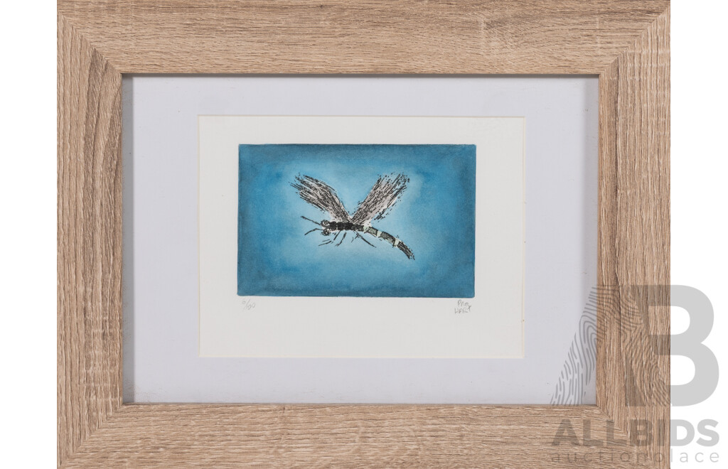 Pro Hart, (20th Century, Australian, 1928-2006), Dragonfly, Hand Coloured Etching, 29 x 37 cm (frame)