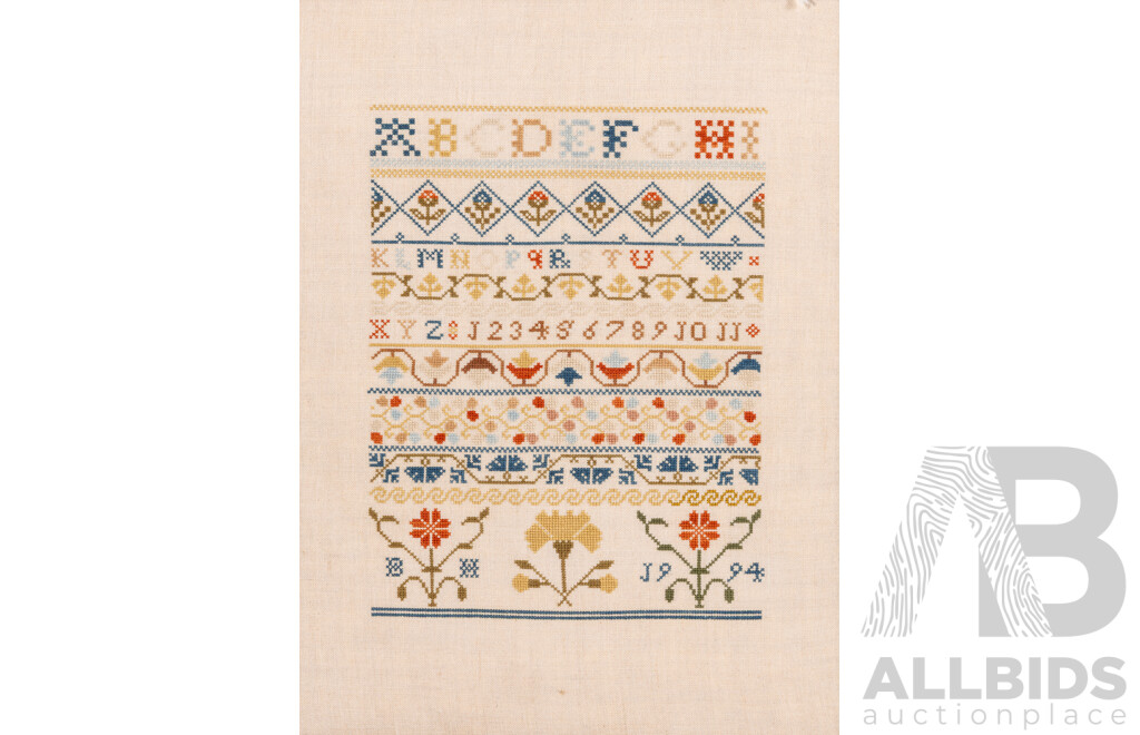 Pair of Lovely Alphabet Cross Stitches, Unframed, 43 x 32 cm (2)