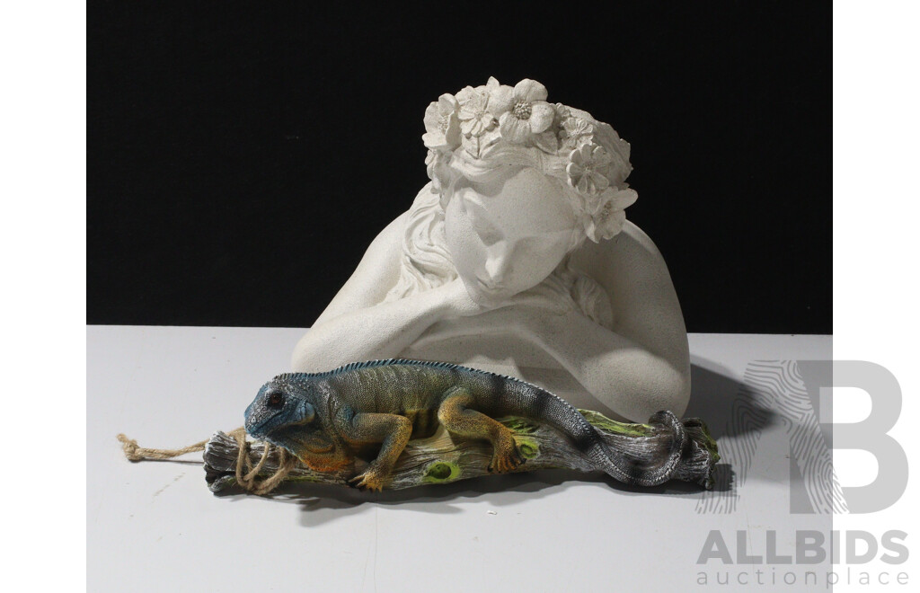 Composite Planter in Female Form and Iguana