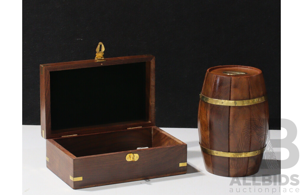 Hardwood Jewellery Box with Anchor Motif and Barrell Form Money Box