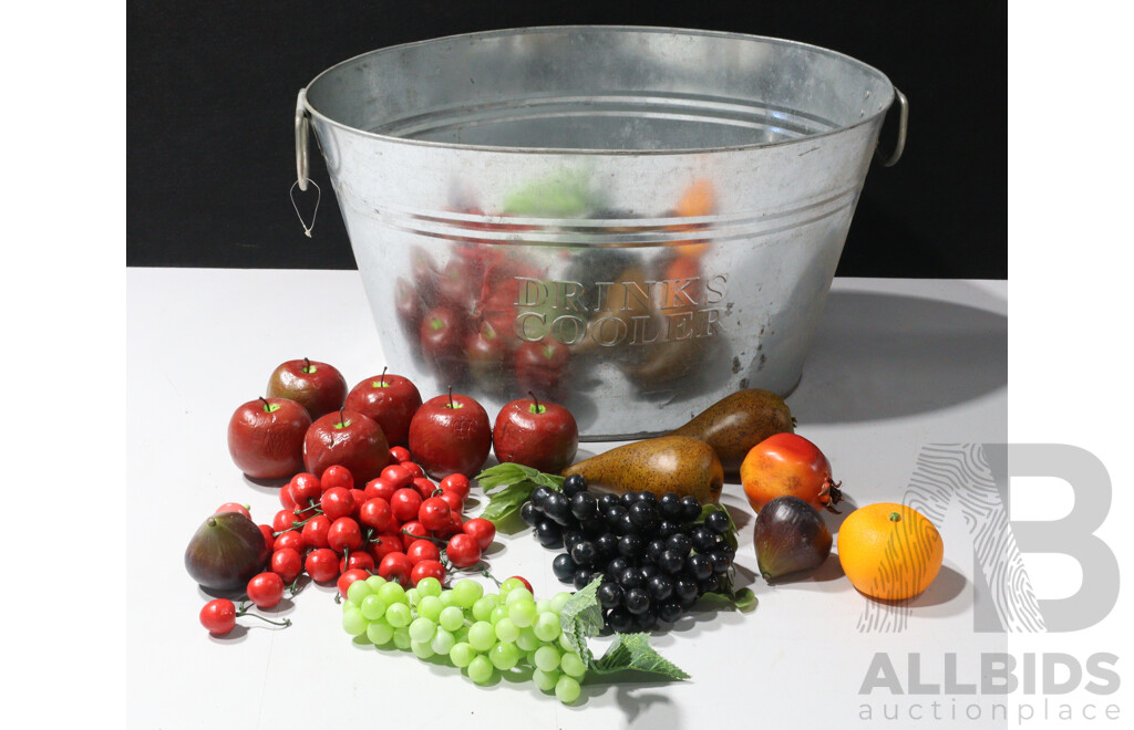 Small Galvanised Wash Tub with Faux Fruit
