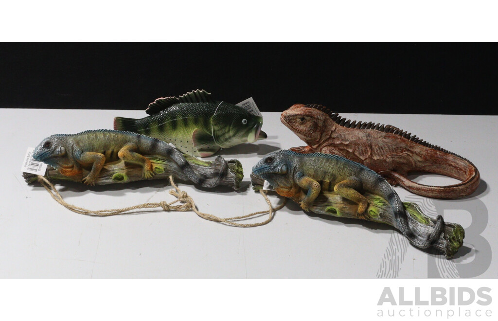 Collection of Three Composite Lizards and a Fish