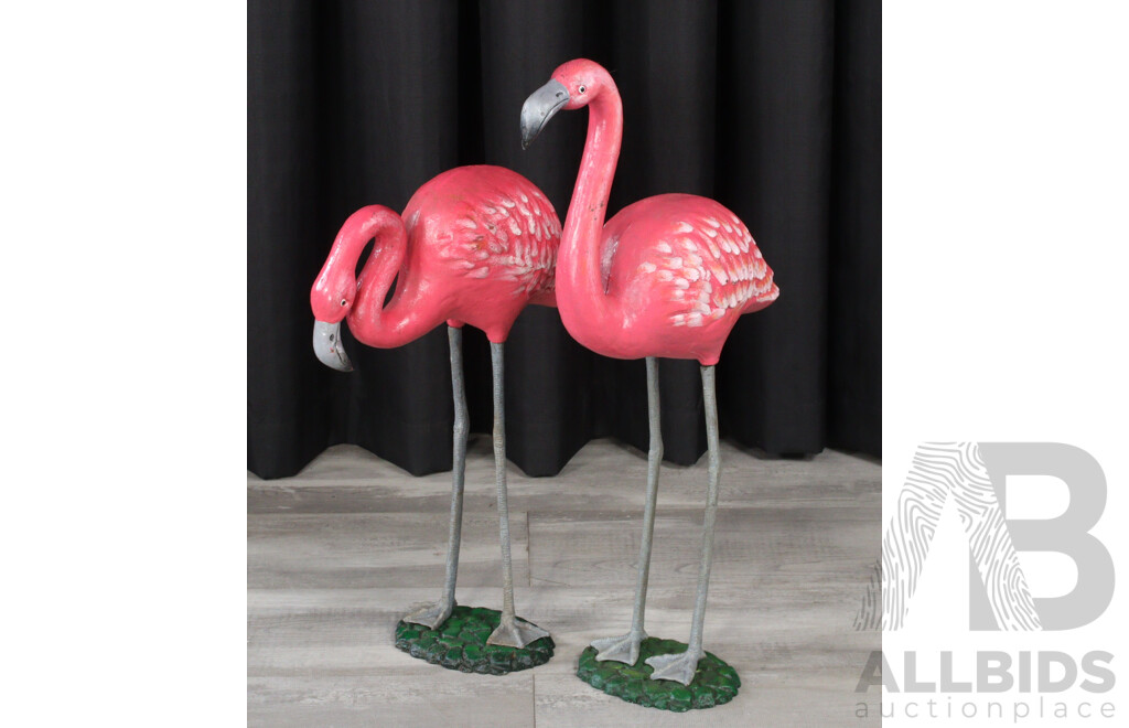 Pair of Large Cast Iron Wading Flamingos