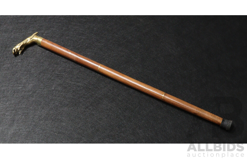 Reproduction Hardwood Walking Stick with Brass Leaping Jaguar Top