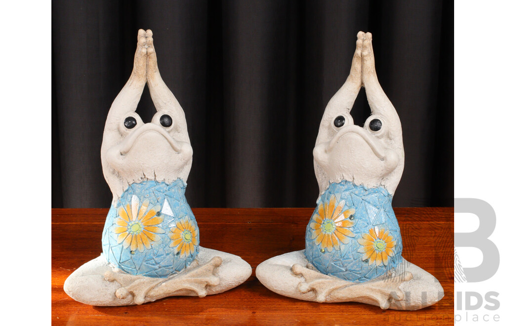 Pair of Mosaic Look Yoga Frog Statues
