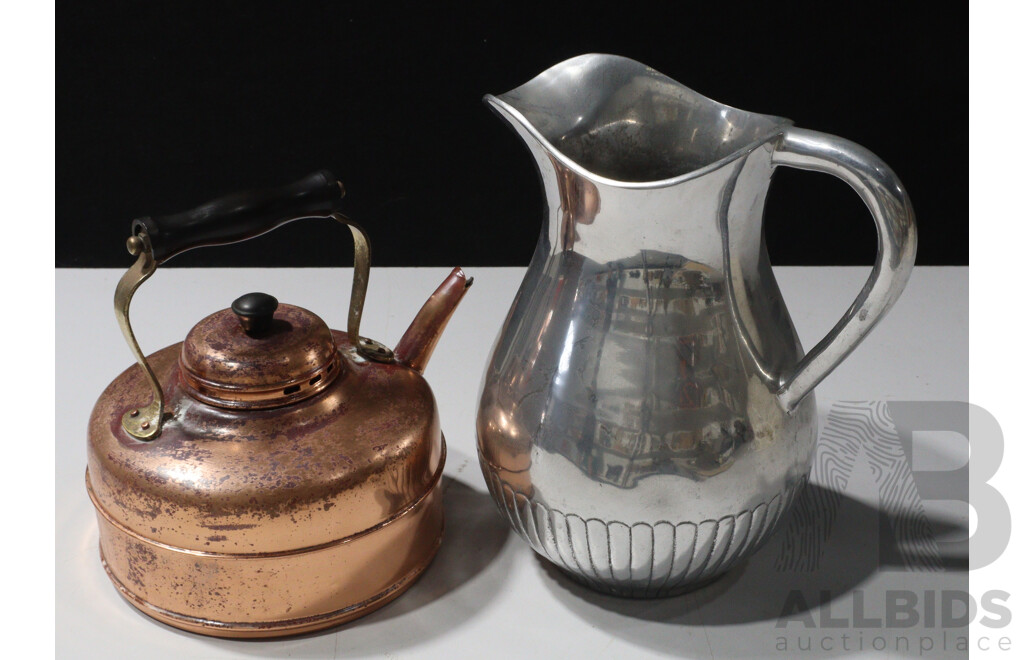 Single Silver Colured Pitcher with Copper Kettle