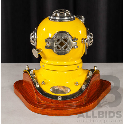 Small Reproduction Diver Helmet in Timber Stand Small Reproduction Diver Helmet in Timber Stand