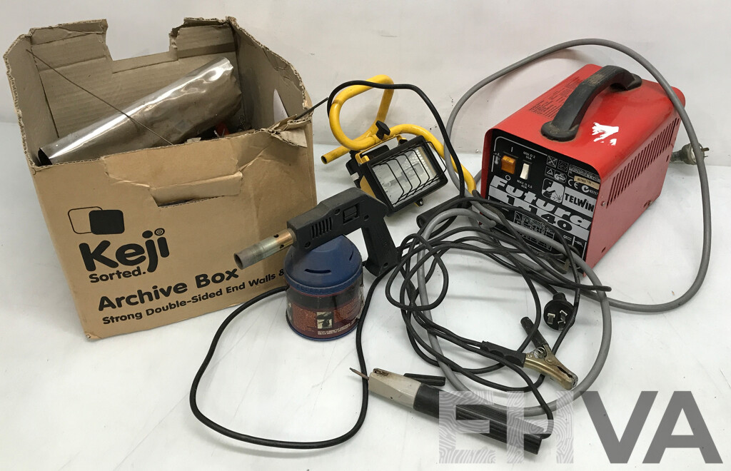 Telwin Futura Welder, Work Light, Smoldering Torch, and Assorted Tools and Bits