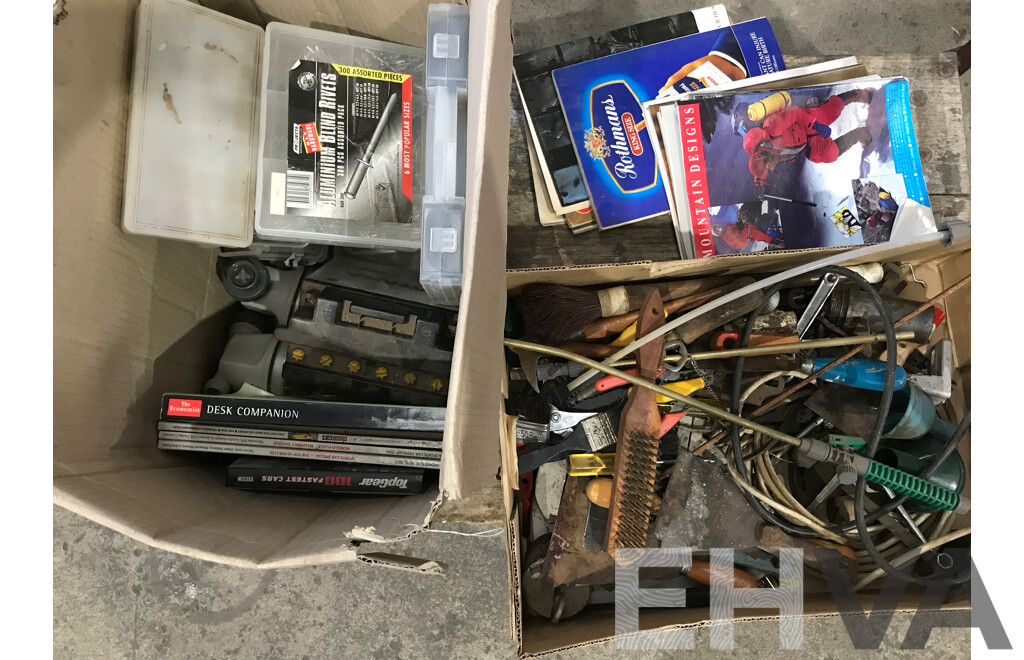 Bulk Lot of Assorted Hand Tools, Bit Sets, Magazines, and More