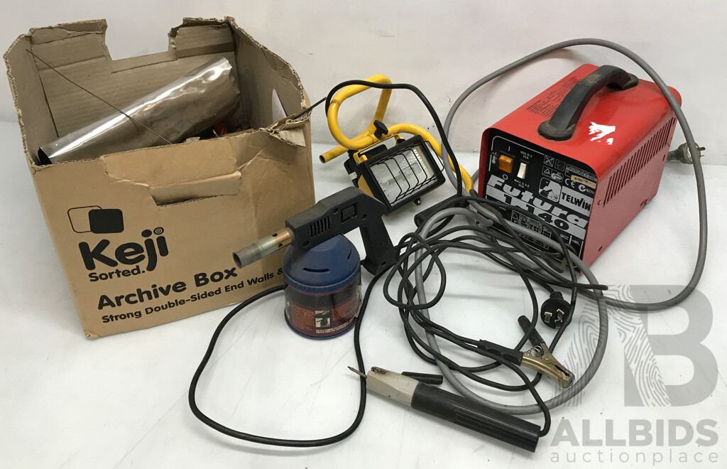 Telwin Futura Welder, Work Light, Smoldering Torch, and Assorted Tools and Bits