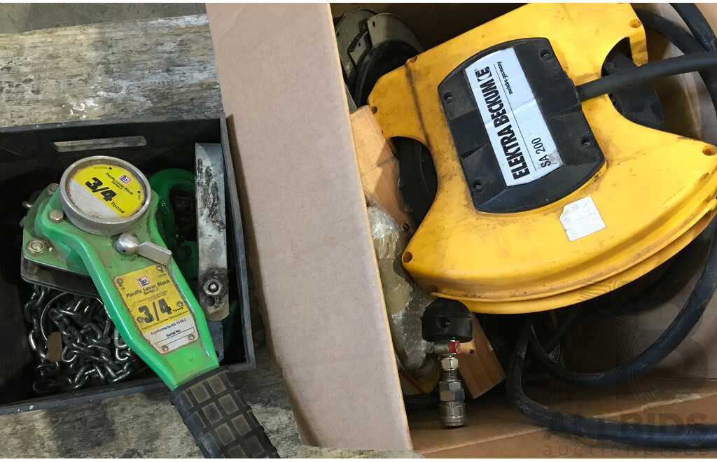 Pacific Lever Block Series 2 3/4 Ton Chain Block Lift, Elektra Beckum Hose Retractor and More