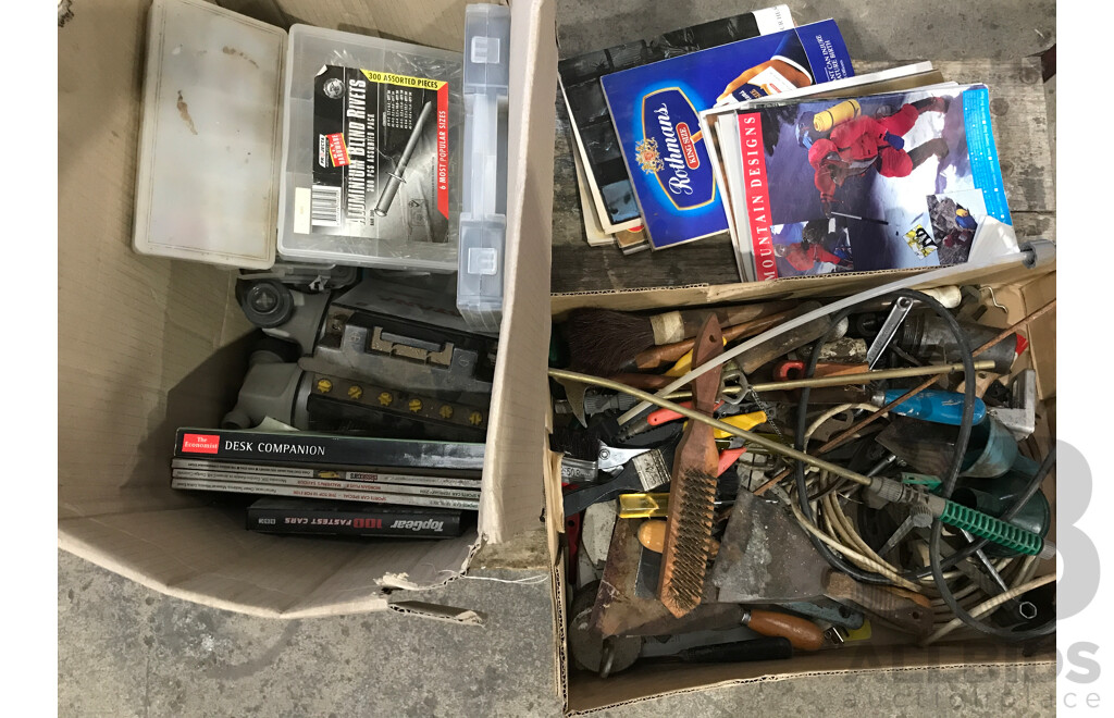 Bulk Lot of Assorted Hand Tools, Bit Sets, Magazines, and More