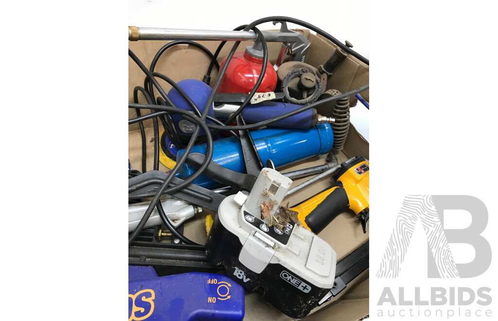Assorted Tools and Equipment Including Ozito Circular Saw and Palm Belt Sander