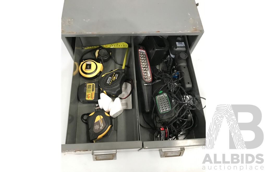 Industrial 2 Drawer Filing Cabinet with Torches and Tape Measures