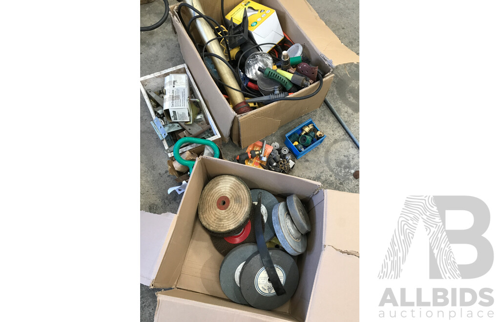 Bulk Lot of Assorted Tools and Bits Including Lighting Equipment and More