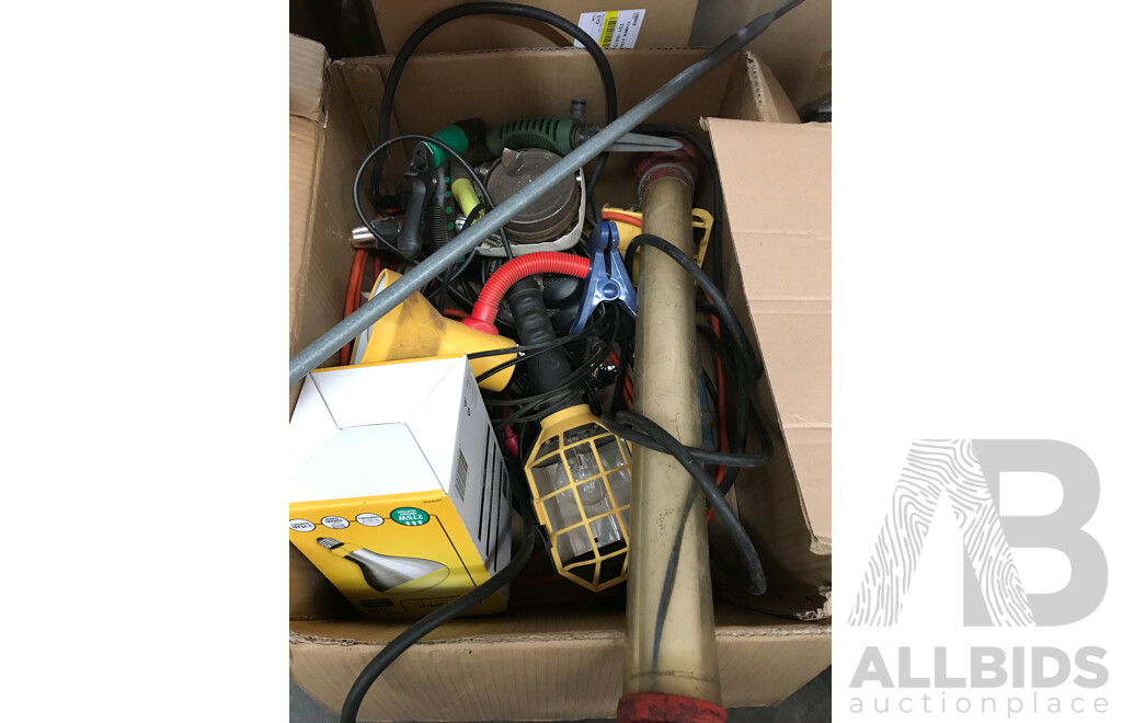 Bulk Lot of Assorted Tools and Bits Including Lighting Equipment and More