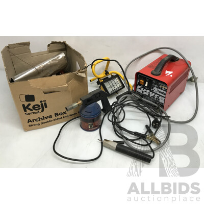 Telwin Futura Welder, Work Light, Smoldering Torch, and Assorted Tools and Bits