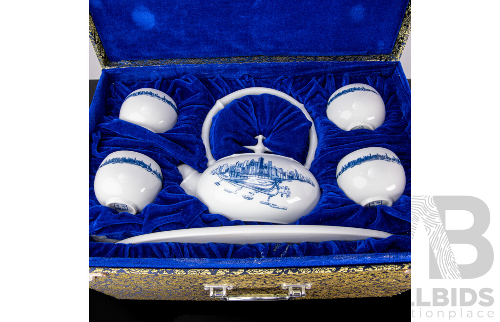 Chinese Six Piece Porcelain Tea Set by Art Code in Presentation Case